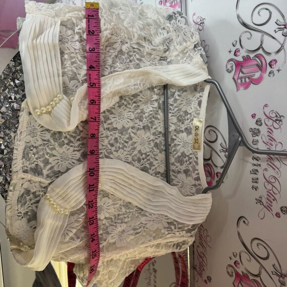 Shrug pearls white cream Lacie mini top Chic Lace Blouse with Pearl Accents - Picture 5 of 5
